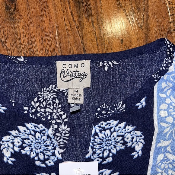 NEW Navy Blue Paisley Blouse with Ruffle Sleeves Women’s Medium - Picture 3 of 6